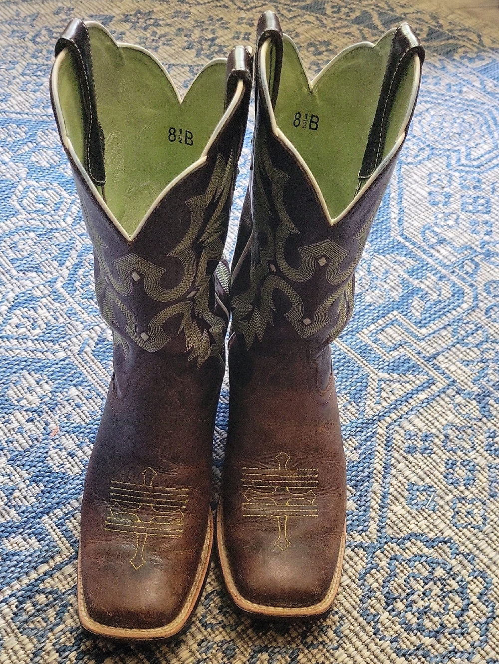Ariat Green and Brown Leather Boot Interior